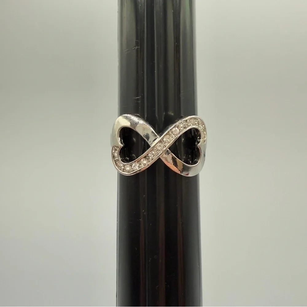 Elegant Silvertone Infinity Heart Ring